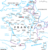 Carte de France avec villes et fleuves