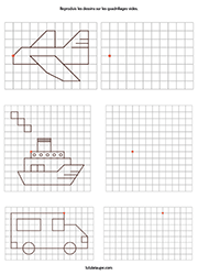 Modèle de dessins à reproduire sur quadrillage, jeu à imprimer