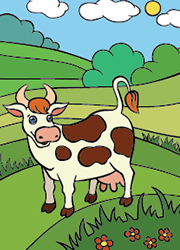 Coloriage, une vache dans un pré