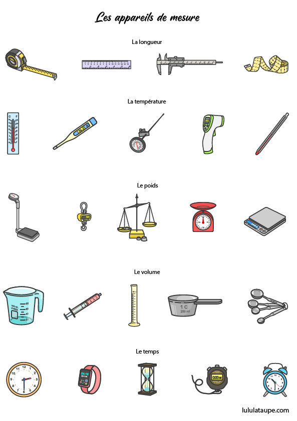 Fiche gratuite à imprimer ; les instruments de mesure
