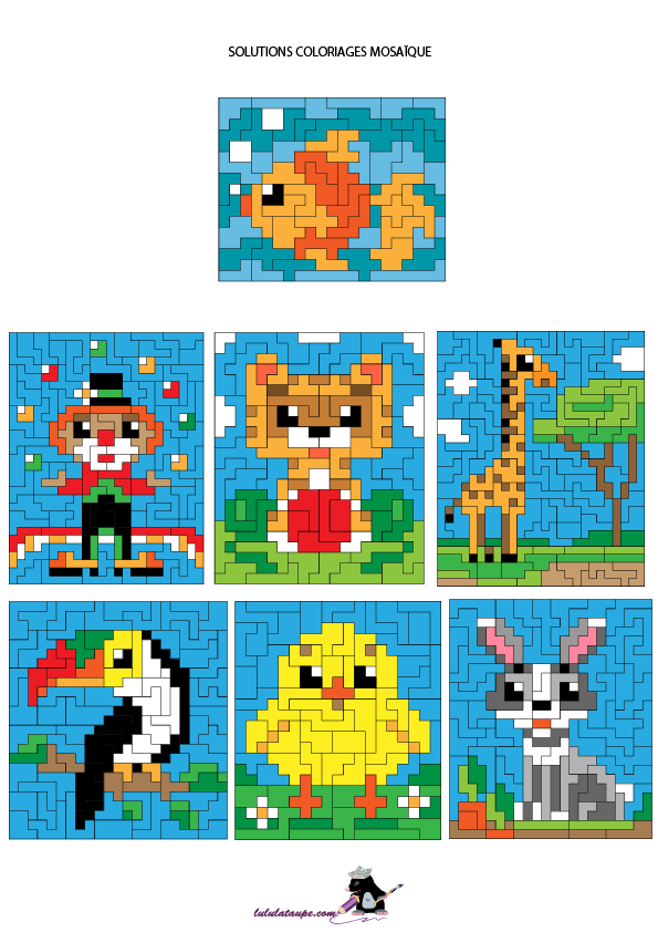 Solution des coloriages mosaïque