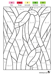 Coloriage magique, les additions dont le résultat est 5, 6, 7, 8 ou 9