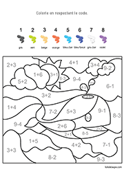 Coloriage magique additions et soustractions dont le résultat est inférieur à 8