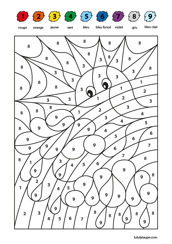 Exercice de coloriage magique pour apprendre les nombres de 1 à 9