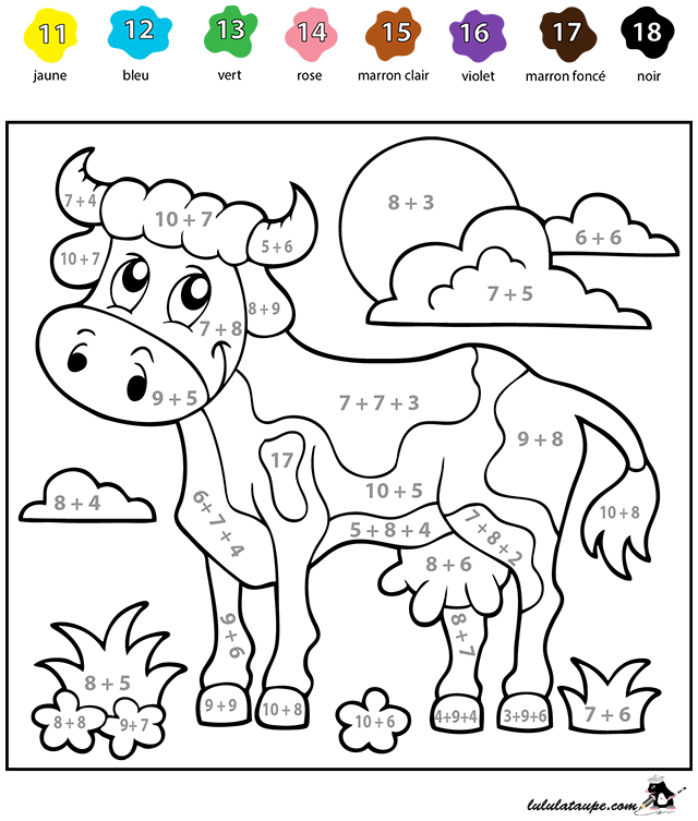 Coloriage codé CP, additions