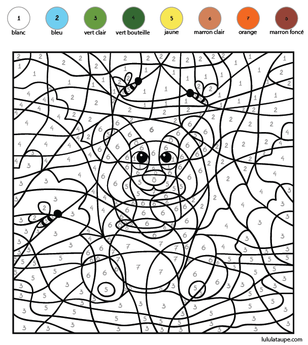 Coloriage codé, les chiffres de 1 à 8