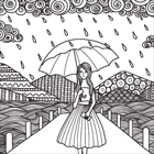 Coloriage pour adulte à imprimer, une fille avec un parapluie 