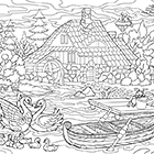 Dessin à colorier d'un ancien moulin à eau
