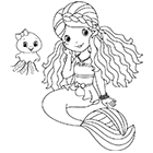 Coloriage à imprimer, une sirène et une méduse