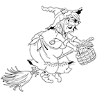 Coloriage à imprimer, la sorcière sur son balai