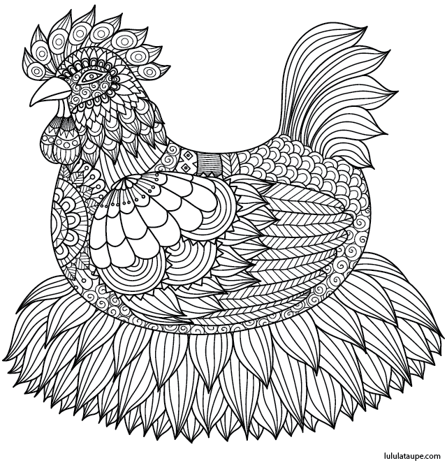 Coloriage abstrait pour adulte, une poule
