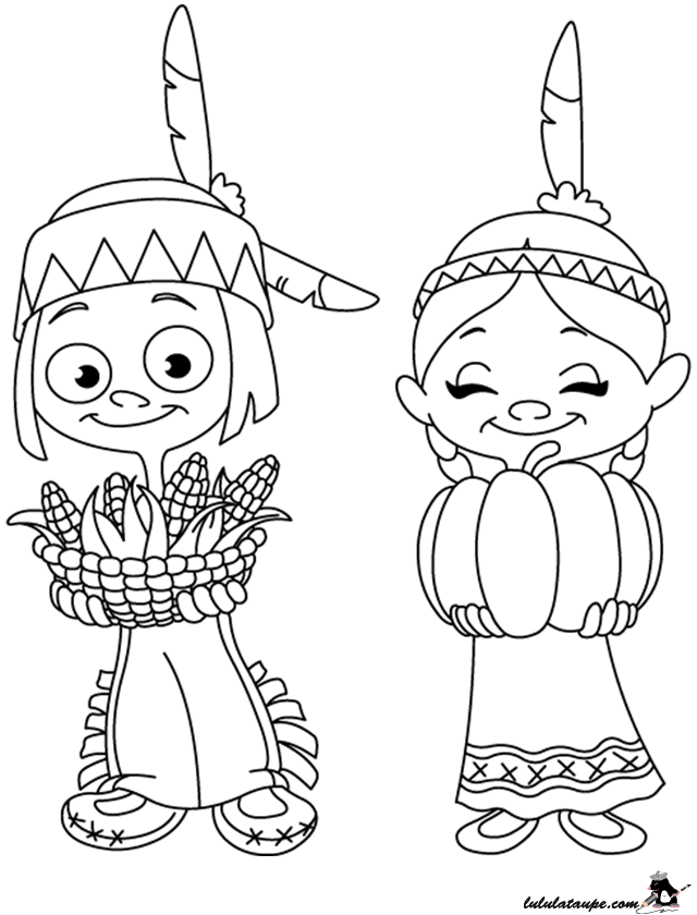 Dessin à colorier, un indien et une indienne