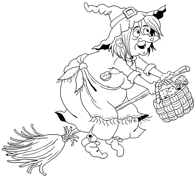 Dessin gratuit à colorier : la sorcière sur son balai
