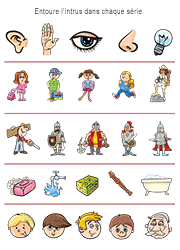 Jeu de l'intrus à imprimer, enfants de 5 ans et plus