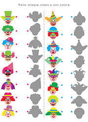 Jeu à imprimer, clowns et ombres