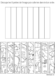 Puzzle à imprimer en noir et blanc, image des chevaux à reconstituer