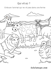 Jeu d'observation gratuit, qui vit où ? Les animaux de la ferme