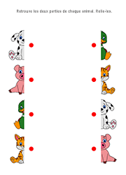 Exercice à imprimer, maternelle. Relier les images coupées