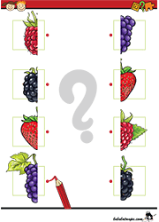 Jeu d'observation à imprimer enfants de 3 ans et plus, associer les moitiés de fruits