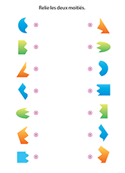 Relier les moitiés des formes, jeu à imprimer pour enfants de maternelle