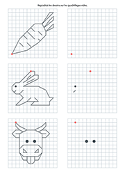 Modèle de dessins à reproduire sur quadrillage, jeu à imprimer