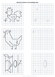 Modèle de dessins à reproduire sur quadrillage, jeu à imprimer, maternelle, GS, 
 CP