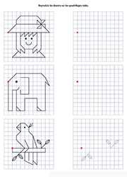 Modèle de dessins à reproduire sur quadrillage, jeu à imprimer, maternelle, GS, 
 CP