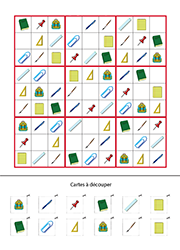 Jeu de sudoku à imprimer, les fournitures scolaires
