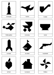 Modèles d'objets pour jeu tangram à imprimer en noir et blanc