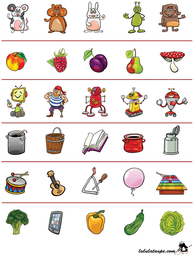 Exercice ludique pour enfants de maternelle, trouver l'intrus