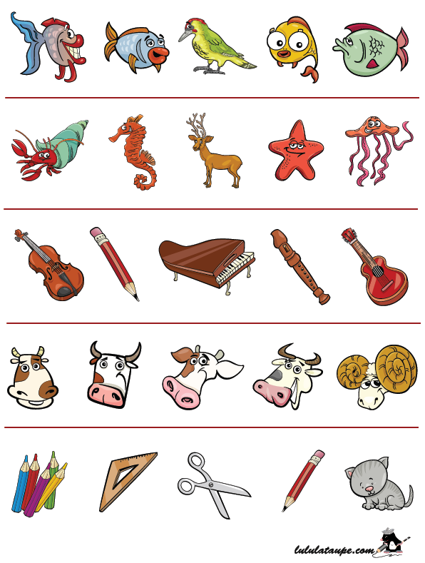 Exercice ludique pour enfants de maternelle, trouver l'intrus