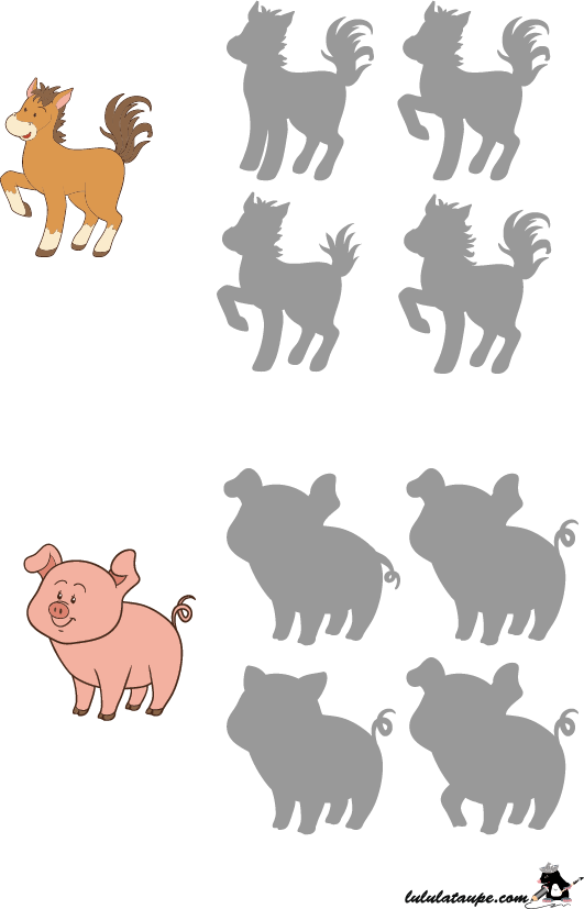 Jeu des ombres, les animaux de la ferme