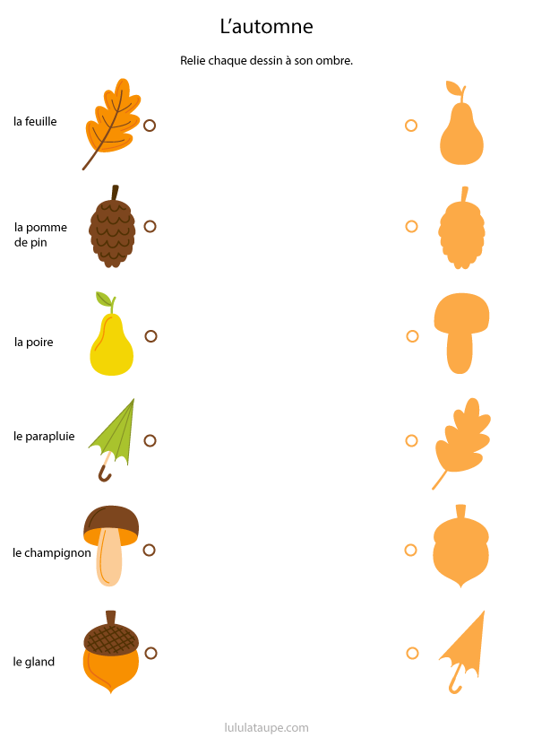 Jeu des ombres gratuit à imprimer, l'automne