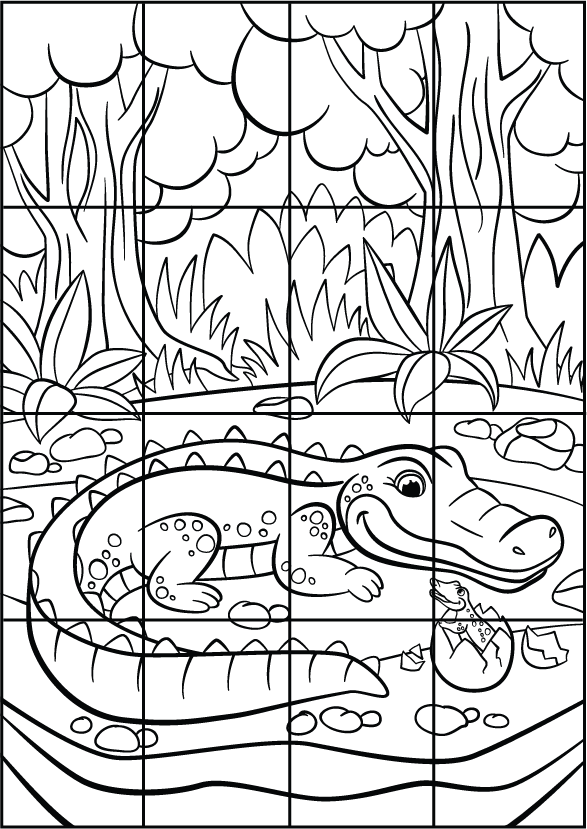 Jeu de puzzle à imprimer et à découper, un crocodile