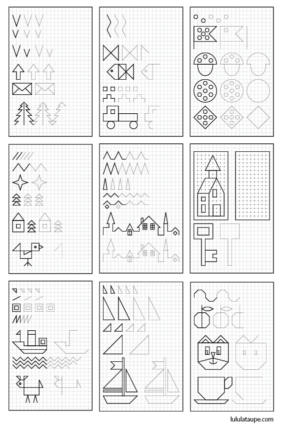 Reproduire les dessins sur les quadrillages ; jeu à imprimer