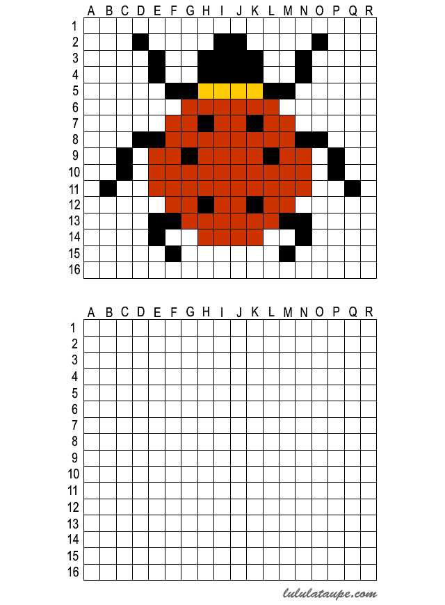 Exercice ludique, reproduire sur quadrillage, une coccinelle 