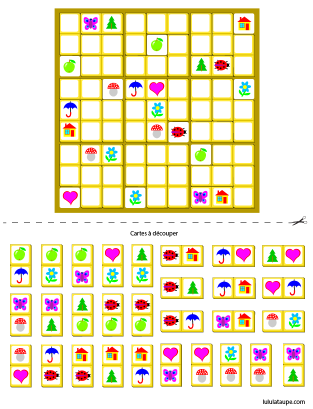 Jeu de sudoku avec des cartes à coller, école élémentaire