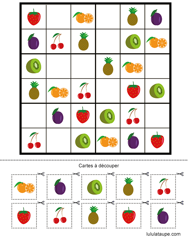Jeu de sudoku, les fruits à imprimer gratuitement, maternelle MS et GS
