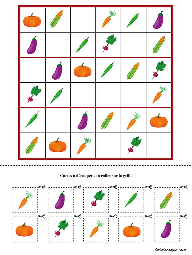 Jeu de sudoku à imprimer gratuitement, maternelle MS et GS