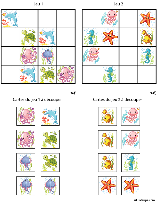 Jeu de sudoku à imprimer gratuitement, moyenne section de maternelle