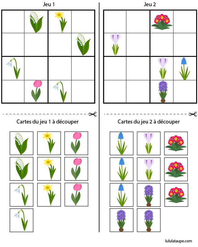 Jeu de sudoku à imprimer gratuitement, enfants de grande section de maternelle