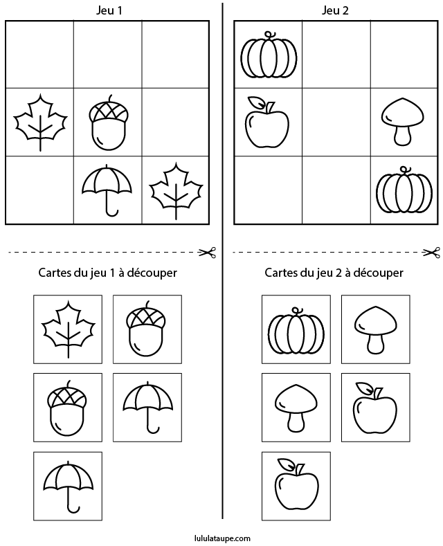 Jeu de sudoku facile, maternelle MS et GS