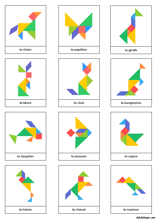 Page de modèles d'animaux à réaliser pour jeu Tangram
