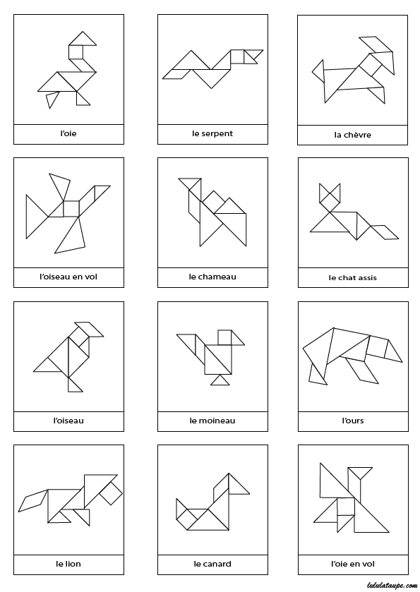 Contours d'animaux à réaliser pour jeu Tangram