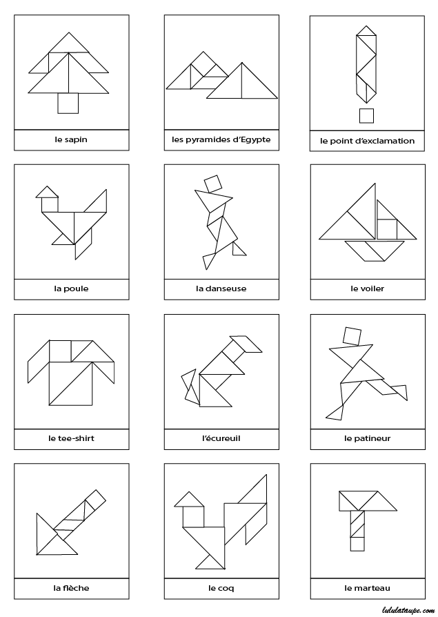 Dessins en noir et blanc à imprimer pour jeu Tangram