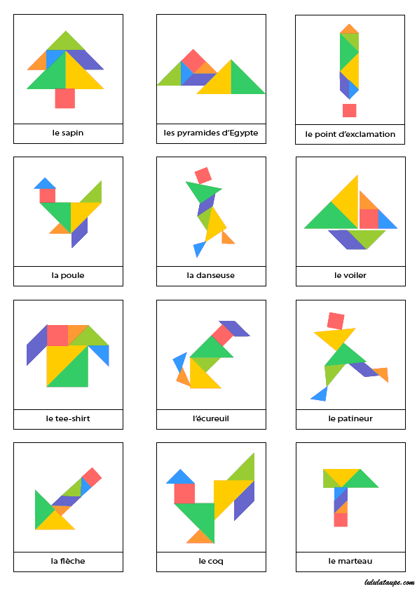 Page de dessins d'animaux à réaliser avec jeu Tangram