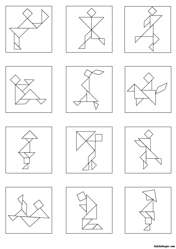 Page de modèles de personnages à réaliser pour jeu Tangram