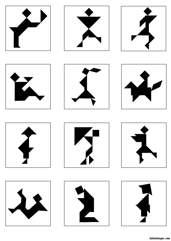 Page de modèles de personnages à réaliser avec un jeu Tangram