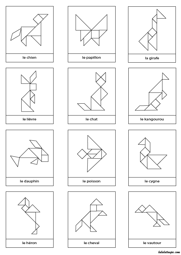 Contours d'animaux gratuits pour jeu Tangram