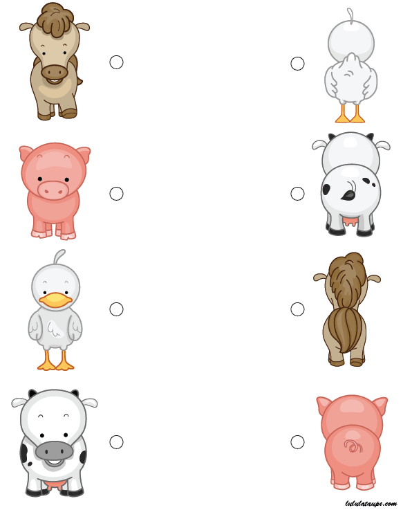 Exercice ludique pour enfants de maternelle, MS : vue de face, vue de dos